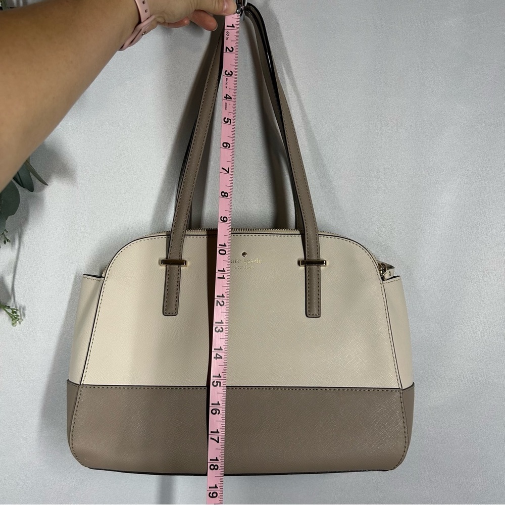 Kate Spade | Leather Shoulder Bag Purse Beige Brown White Minimalist Handbag - Picture 16 of 16